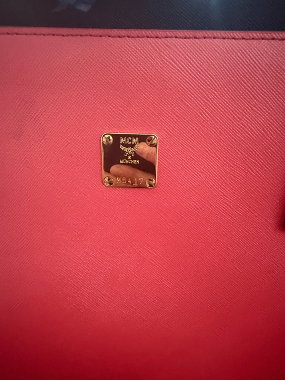 MCM Red Leather Tote Bag with Gold Accent - Picture 3 of 7